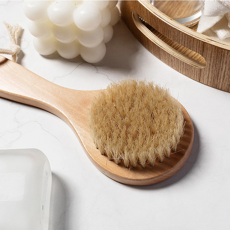 Bathroom Accessories Short Handle Natural Boar Bristle Dry Body Brushes Wooden Wash Scrubber Bath Brush for Wet and Dry Brush