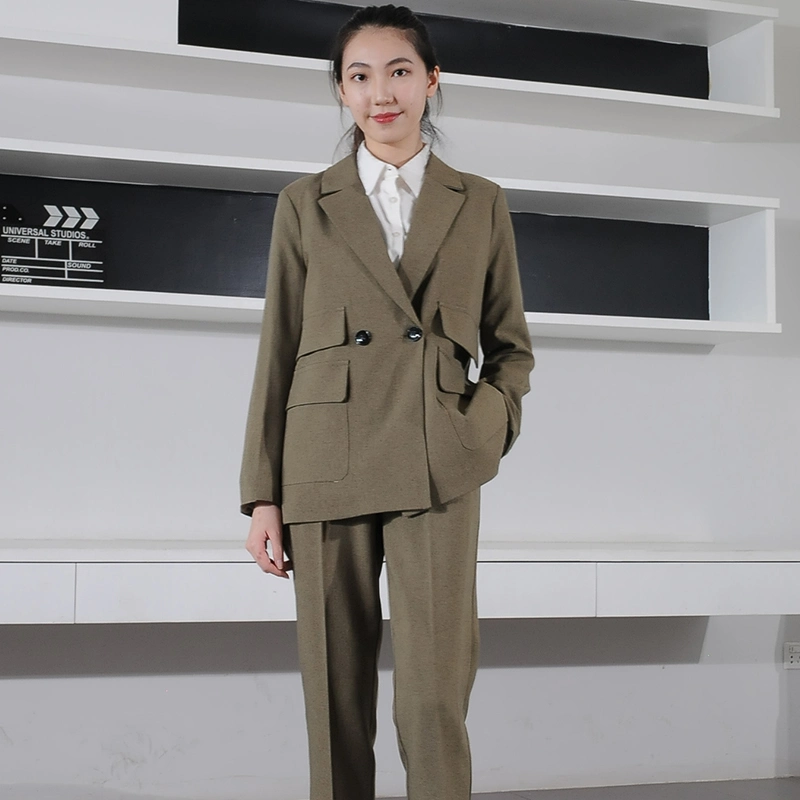 Womens Suits Set Khaki Two Piece Outfits Formal Office Attire Open Front Blazer Pants Work Wear Business Suit