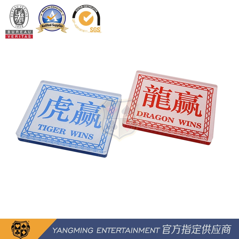 Acrílico Red Blue Dragon Tiger Casino Table Chinês e Inglês Botão apostas