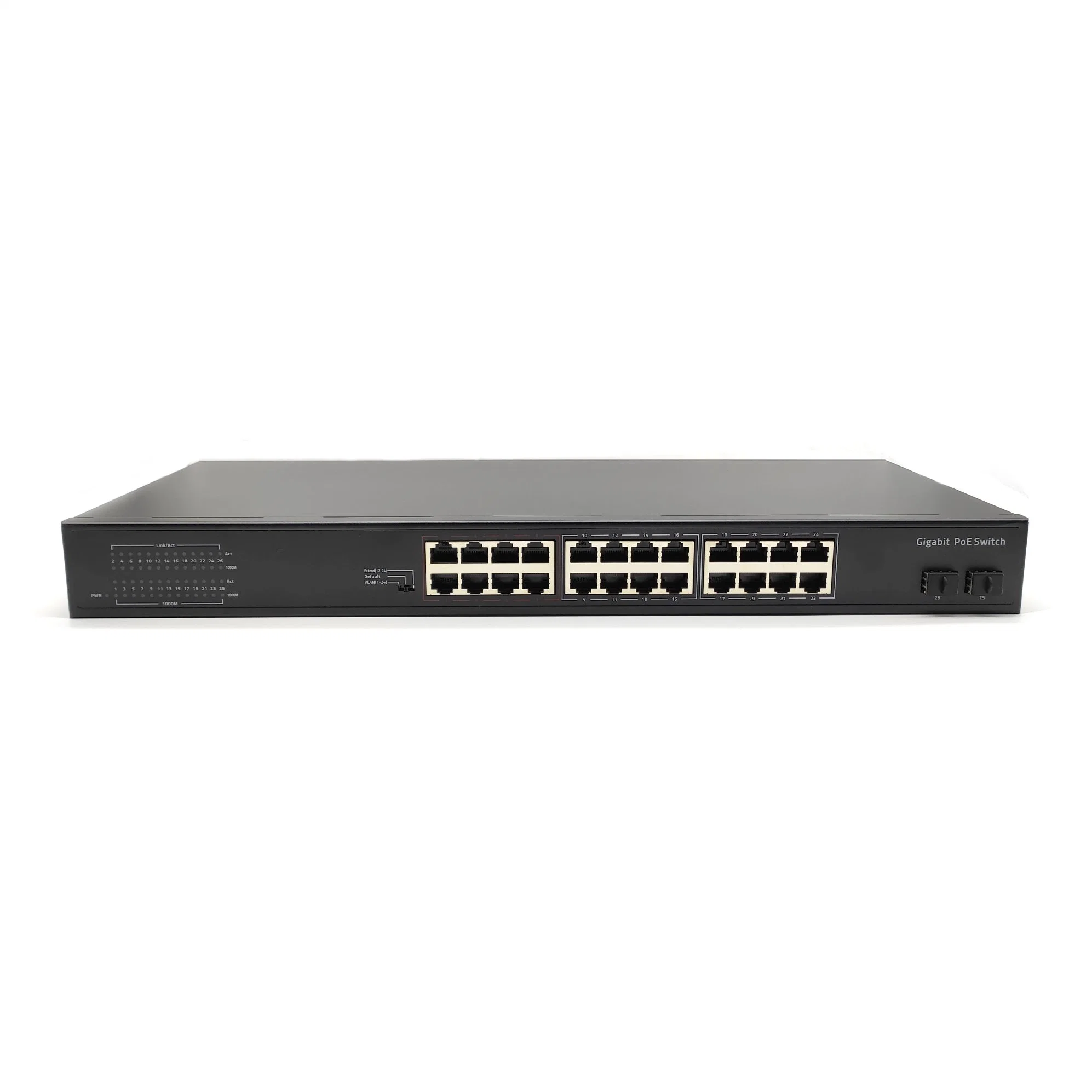 24 منفذ محول L2 PoE Gigabit Network غير مُدار محول L2 PoE