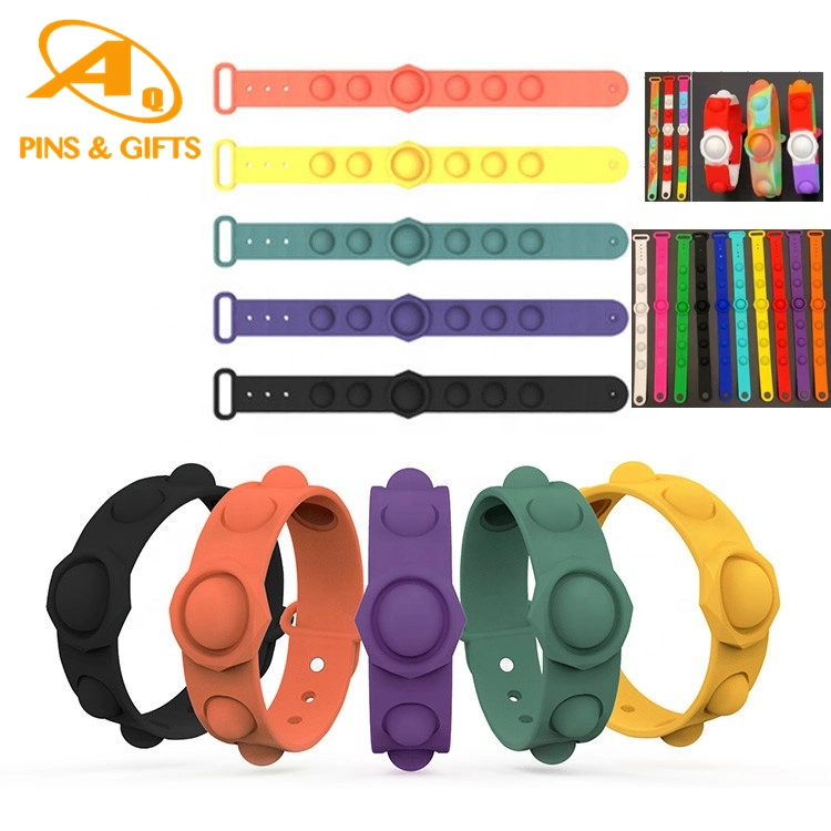 Factory Wholesale/Supplier Rubber Push Hand Stress Relief Toy Squeeze Logo Custom Silicone Plastic LED RFID Bracelet Sweat Santizer Pop It Wrist Band