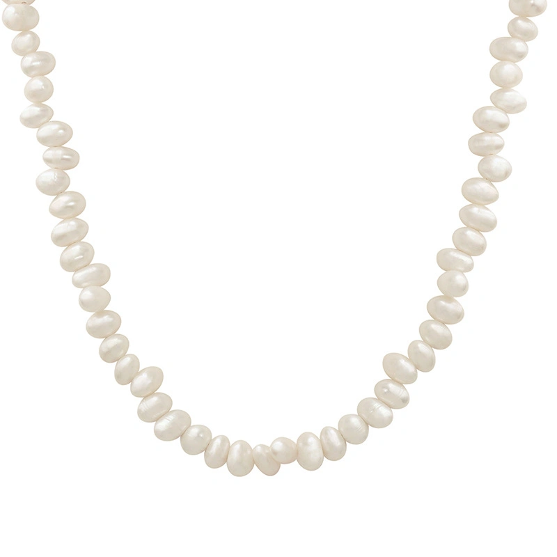 La moda al por mayor de agua dulce naturales irregulares de color blanco perla barroca de la cadena de cordón con reborde de joyas Collar Gargantilla