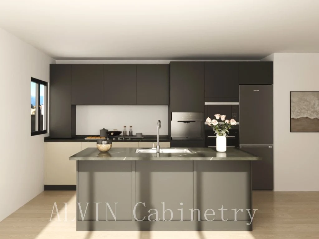 Moderna i Sharp Kitchen Cabinet com Island Design