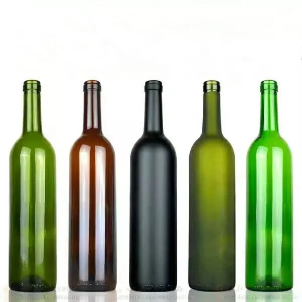 Gran cantidad500ml claro verde Anti 750ml de vino botellas de vidrio para el licor 187ml botella de vino tinto mate