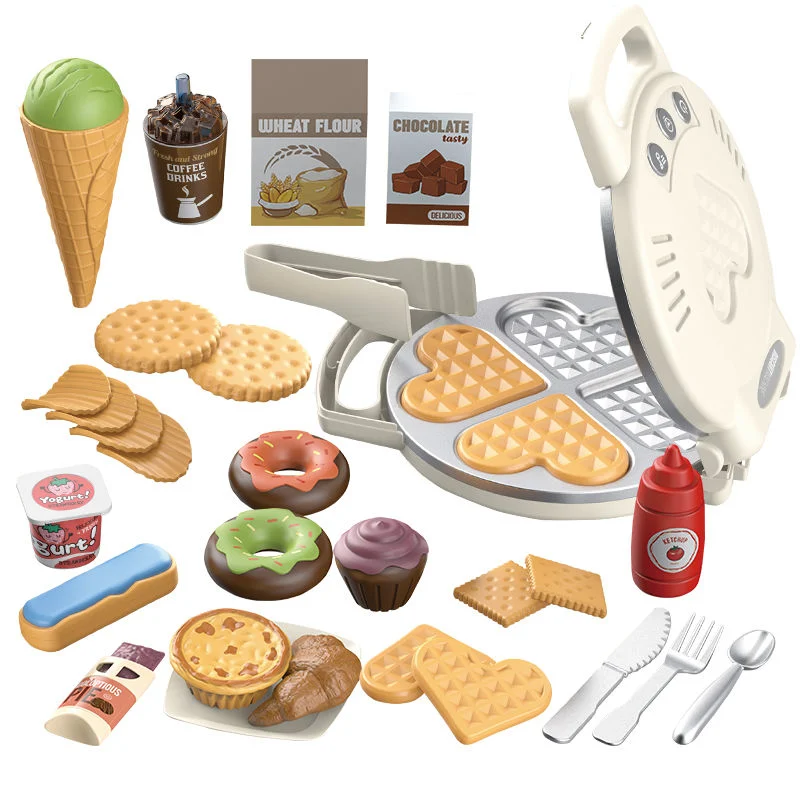 Waffle Maker Toy Pretend Food with Light and Music Kitchen Pretend Play Toy Set Delicious Food Toy