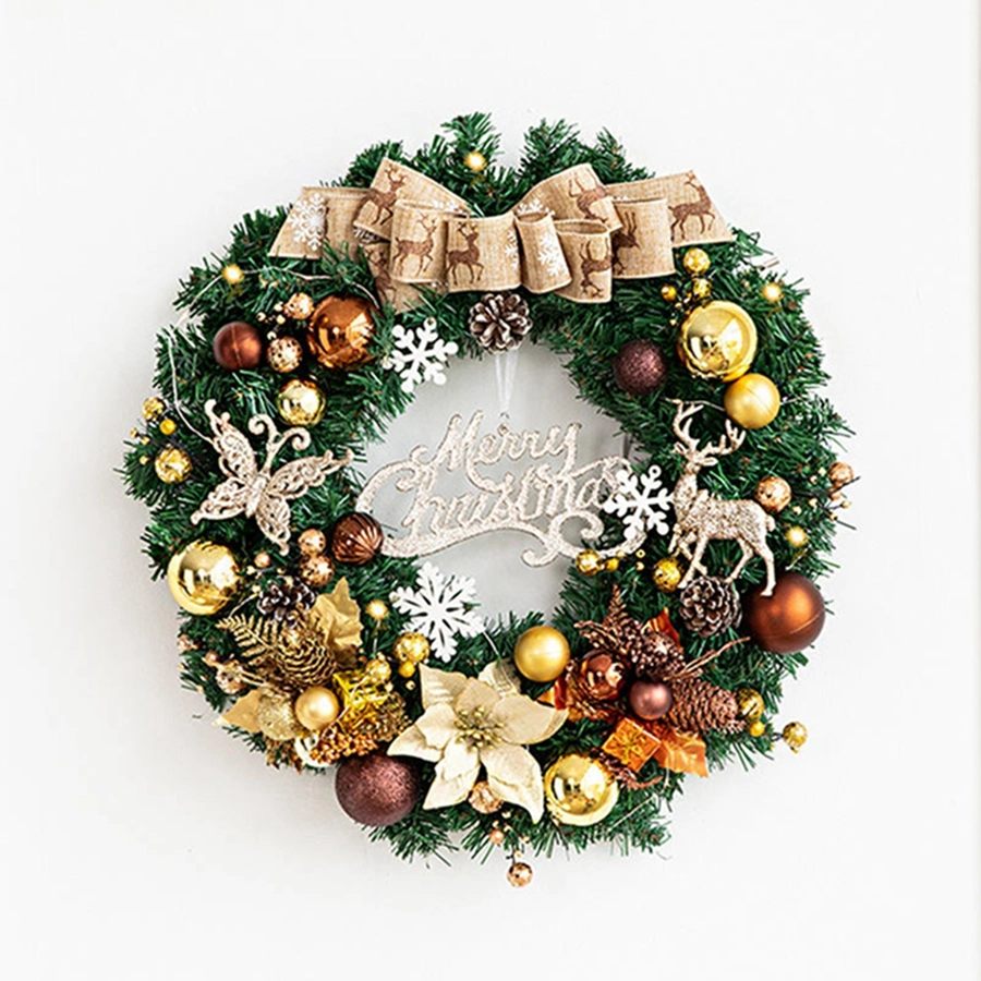 Gold Red Christmas Tree Wreath Round Ball Artificial Flower Garland for Decorate in Wall Door Christmas Tree Indoor Christmas Decoration