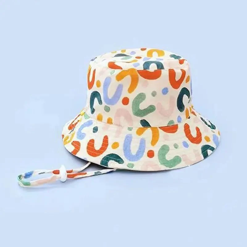 Wholesale/Supplier Customized Adjustable Kids Printing Sun Hat UV Protection Summer Bucket Hat with String Kids Wide Brim Hat