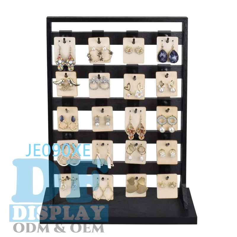 Joyerías para Tienda Joyería de madera Display Rack con 20 ganchos, pendiente de tarjeta Display Soporte con ganchos Joyería Torre para pendientes Tarjetas