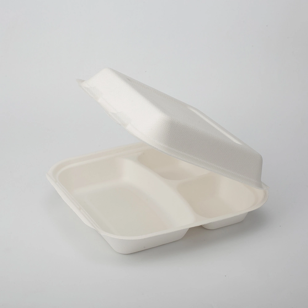 3% biodegradable caña de azúcar Bagasse9" X 9" 100-C contenedor con bisagras