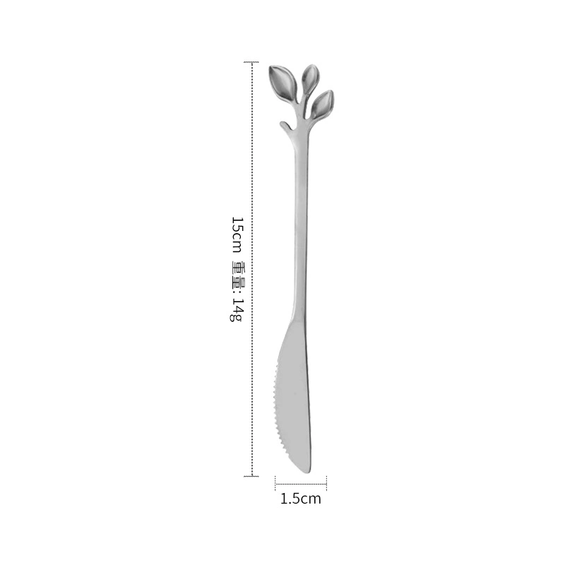 Mooncake Leaves Knife and Fork Set Stainless Steel Creative Leaves Knife and Fork Dessert Cake Fruit Knife and Fork