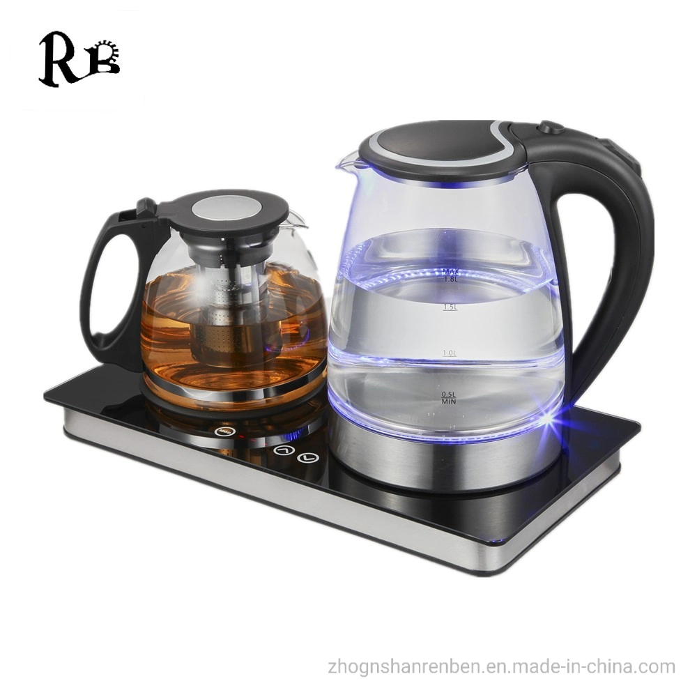 Alta de 1,8 l cuerpo de vidrio borosilicato tetera con té tetera de vidrio Hervidor de agua de la bandeja de té