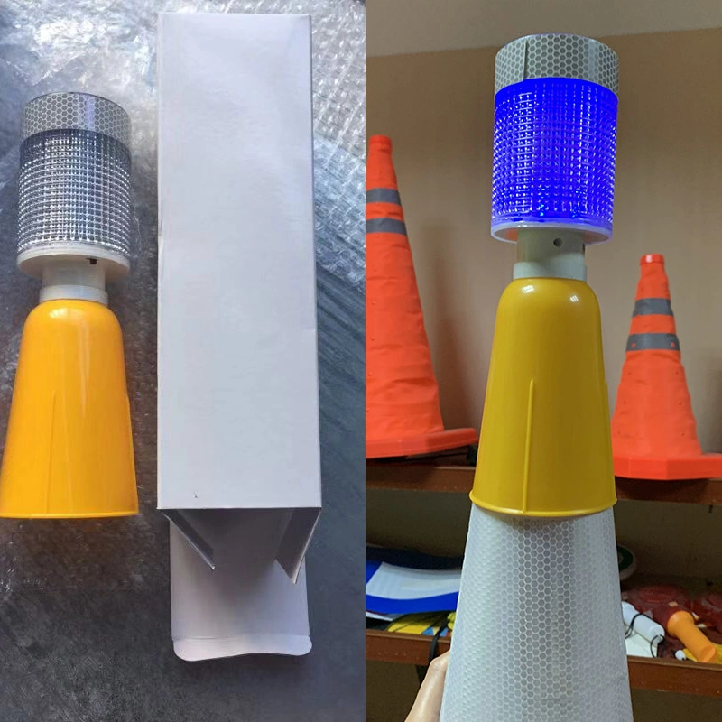 Double-Flash Red Blue Solar Traffic Cone Light