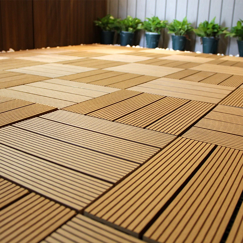 Plancher en bois composite avec grille, carrelage de terrasse WPC à emboîtement extérieur, carreaux écologiques DIY, carreau composite à motif profond.