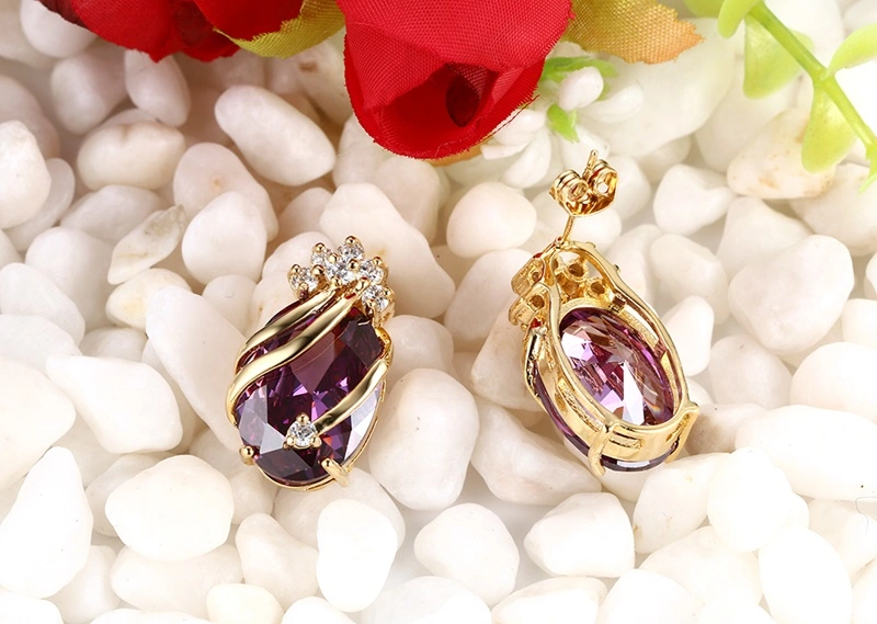 High Qulaity Purple Love Brass Jewelry Set with Gold Chain