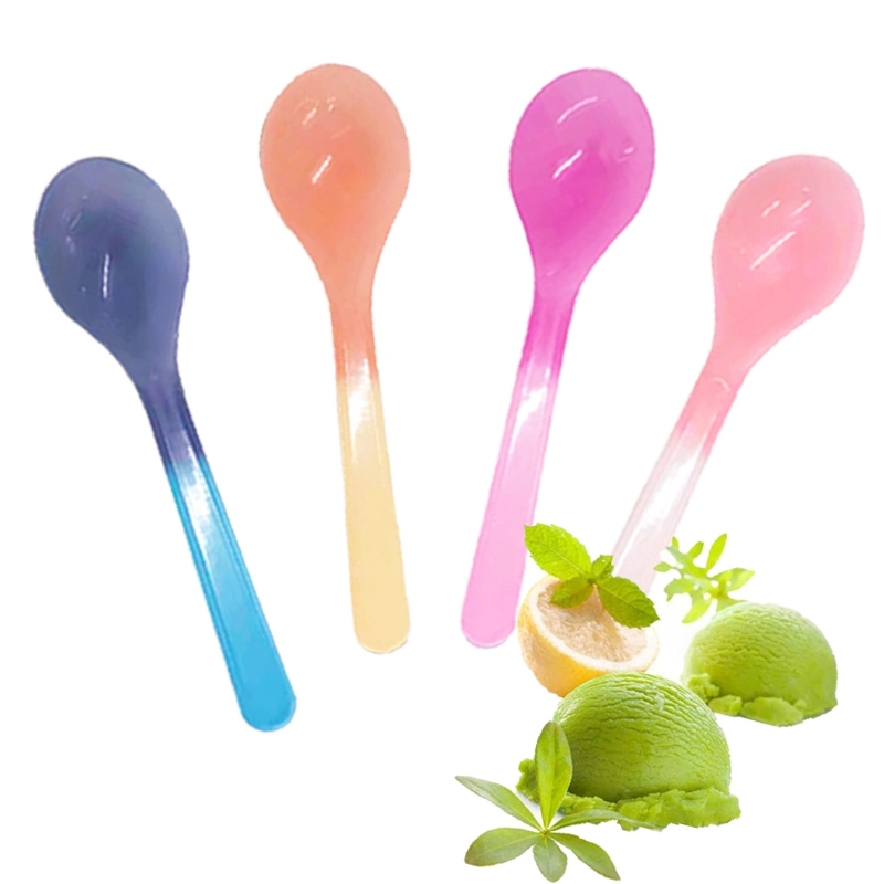 Fábrica de alimentos de grado pequeño redondo Magic helado cuchara cambiante de color Cucharas de plástico para niños