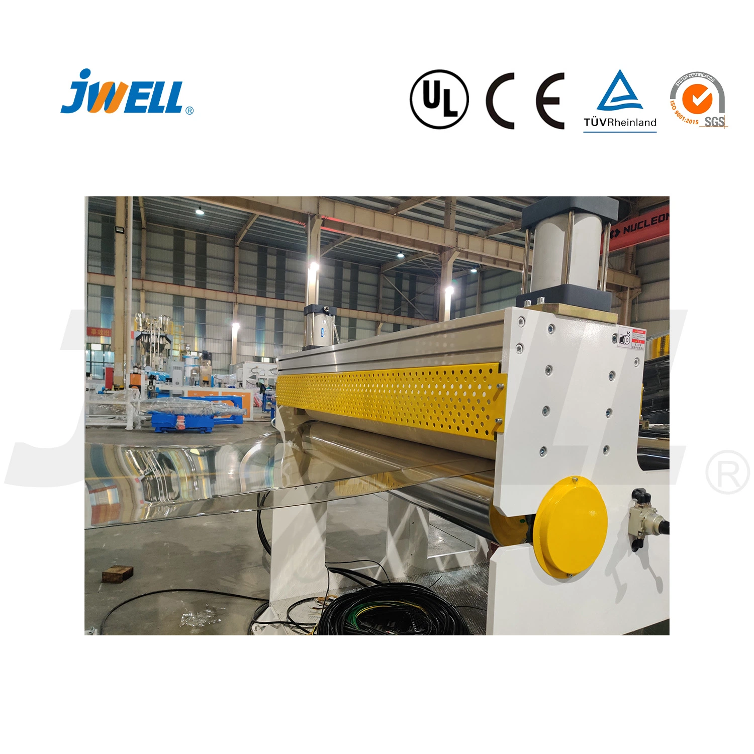 Jwell Machine de thermoformage/ligne d'extrusion pour le plastique à vis jumelées/à simple vis ventilées pour emballages cosmétiques/panneaux de porte/planchers/meubles/film décoratif/feuille/ plaque en PETG.