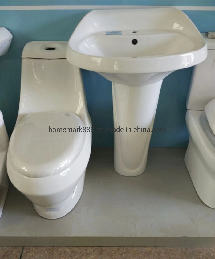 Sanitary Ware One Piece Floor Mounted Ceramic Toilet and Pedestal Basin as a Set