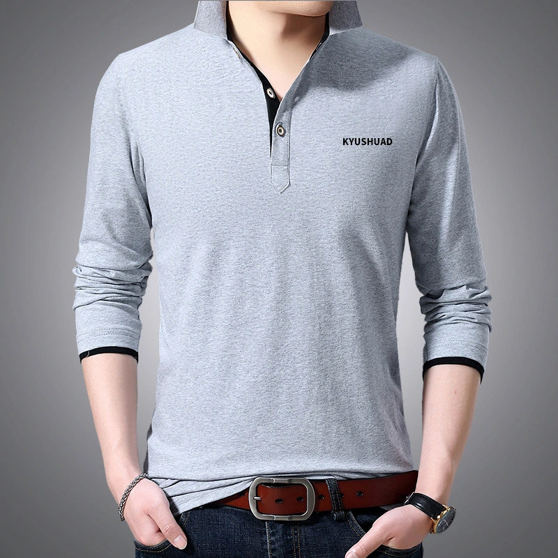 2023 Factory Simple Style Knitted Cotton Spring Autumn Longsleeve Business Mens Polo Made in China