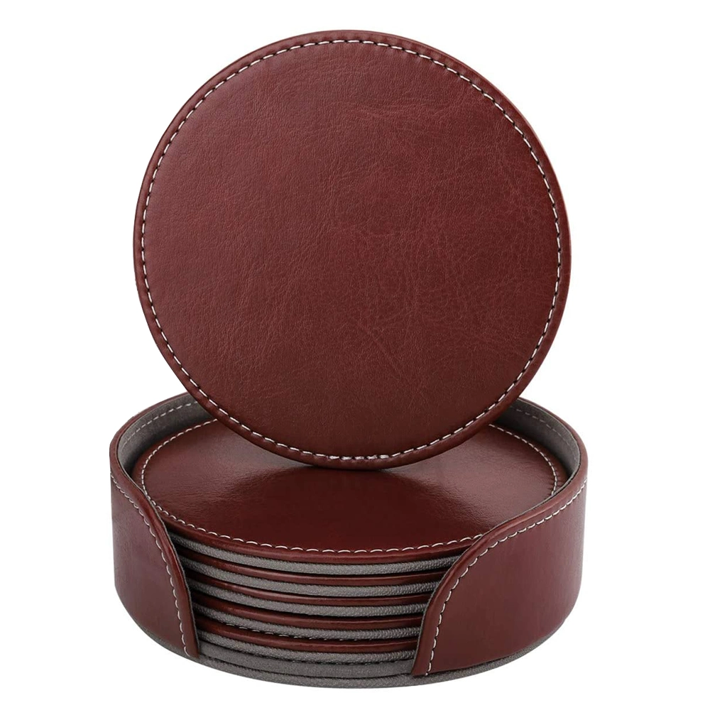 Custom Print Coffee Round PU Leather Drink Cup Coasters