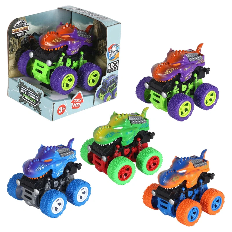 360 Degrees Tumble Swing Inertia Crocodile Toy Truck 1: 36 Children Push and Go Vehicle 4X4 Plastic Friction Power Cars for Kids