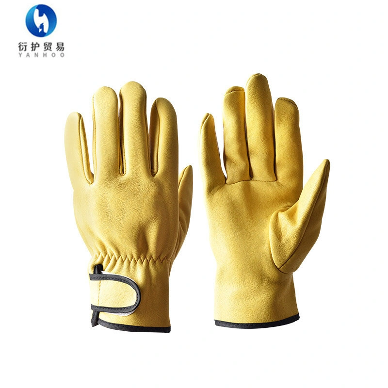 Yellow Polyester Fleece Lined Goatskin Top Grain Leather Work Gloves