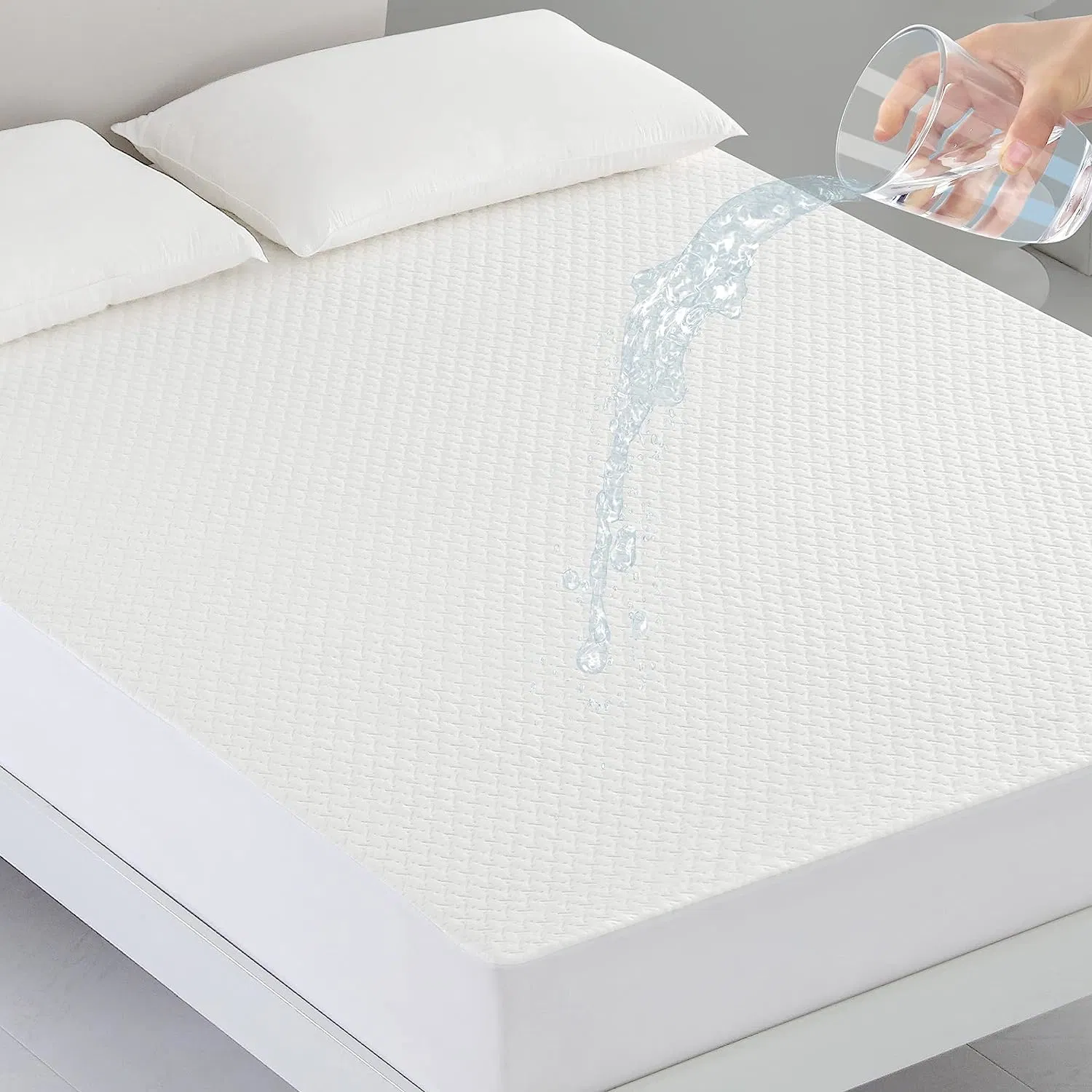 Ultrasonic Embossing Waterproof Fitted Sheet Mattress Protector with TPU Lamination