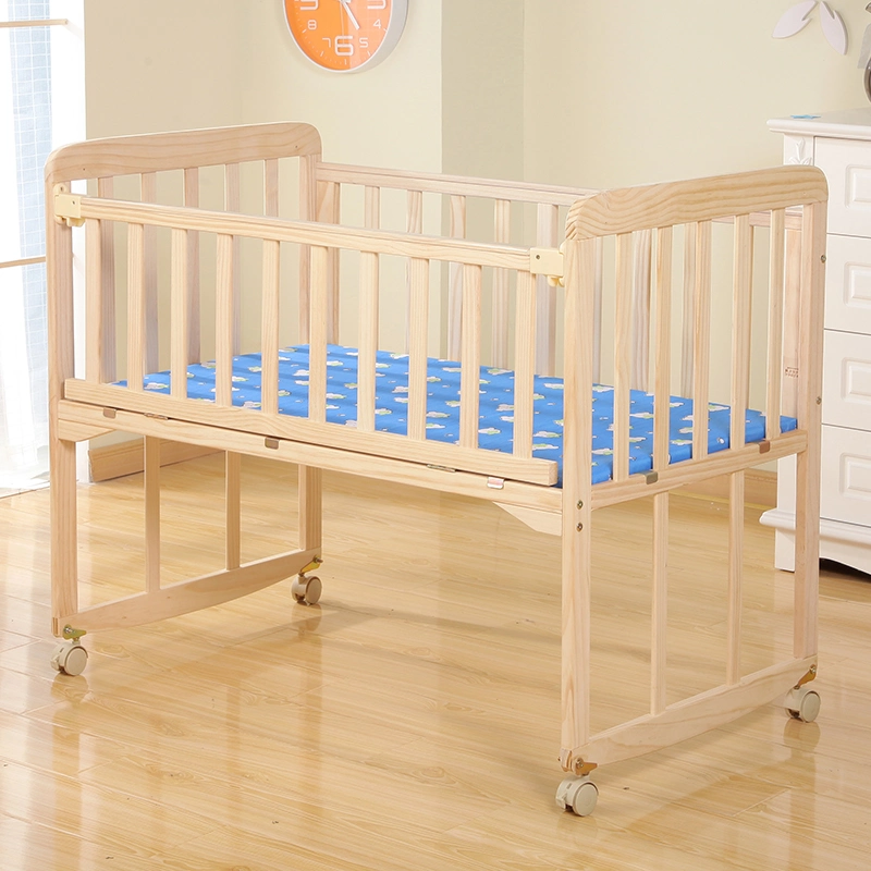 Solid Pine Foldable Infant Bed Multifunctional Wood Baby Crib