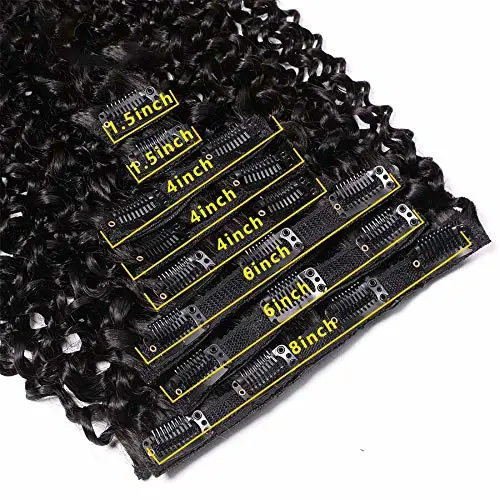 Kbeth Human Hair Extension Clip in for Black Women Hand Tied Hair Weave Remy Custom Long Yaki Kinky Straight Brazilian 100 Unprocessed Clip in Hair Extensions