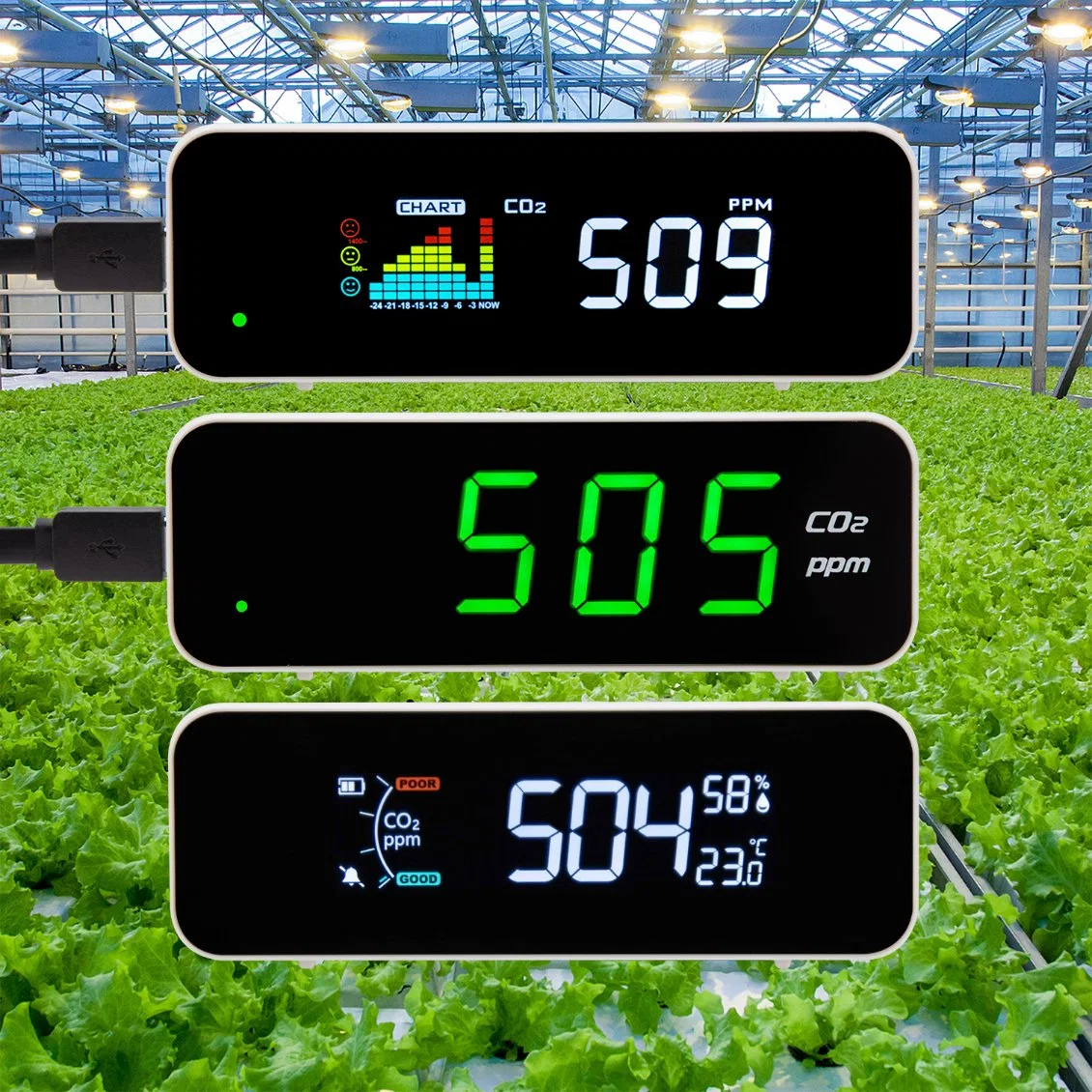 La hidroponía inteligente sistema de monitor de la calidad del aire detector de CO2, grabador de registro de datos del sensor de Ndir ppm de dióxido de carbono del Medidor de Humedad Temperatura