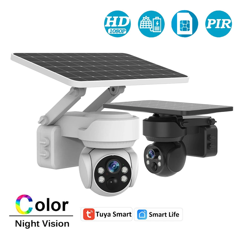 2MP Solar CCTV Camera PTZ Video Surveillance, Outdoor WiFi IP Cam with Build-in Battery for Home Security Protection