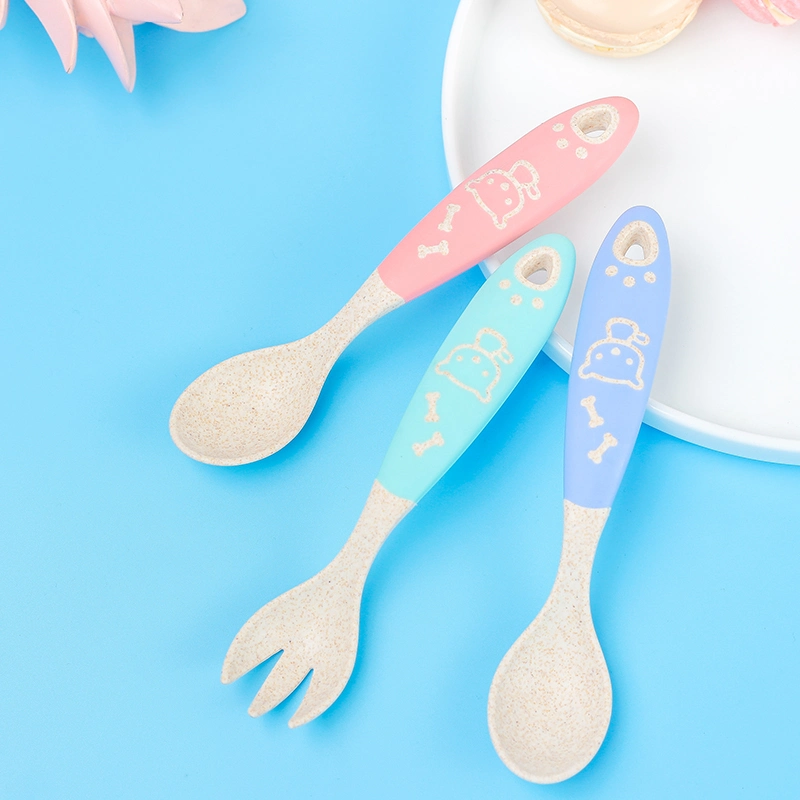 Wheat Straw Plastic Children Cutlery Set Spoon and Fork