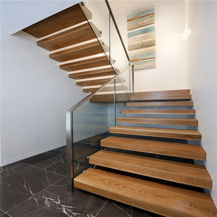 Solid Wood Step Tread Staircase MID Riser Stair Light Modular Prefabricated Steel Straight Timber Staircase