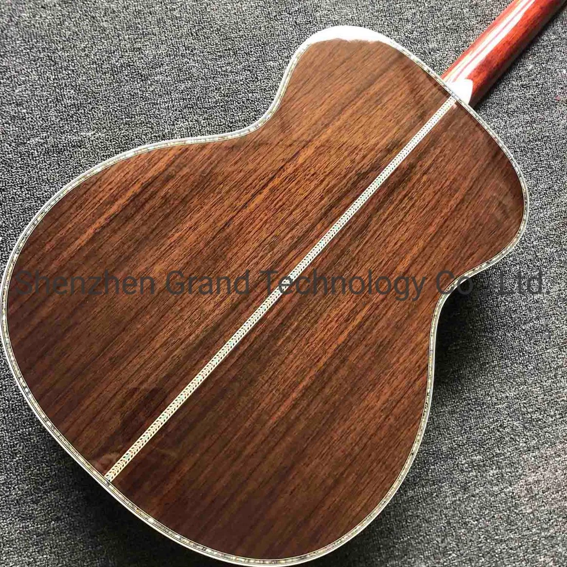 Custom Solid Spruce Top Real Abalone Binding Ebony Fingerboard Om Round Body 45 Style Acoustic Guitar