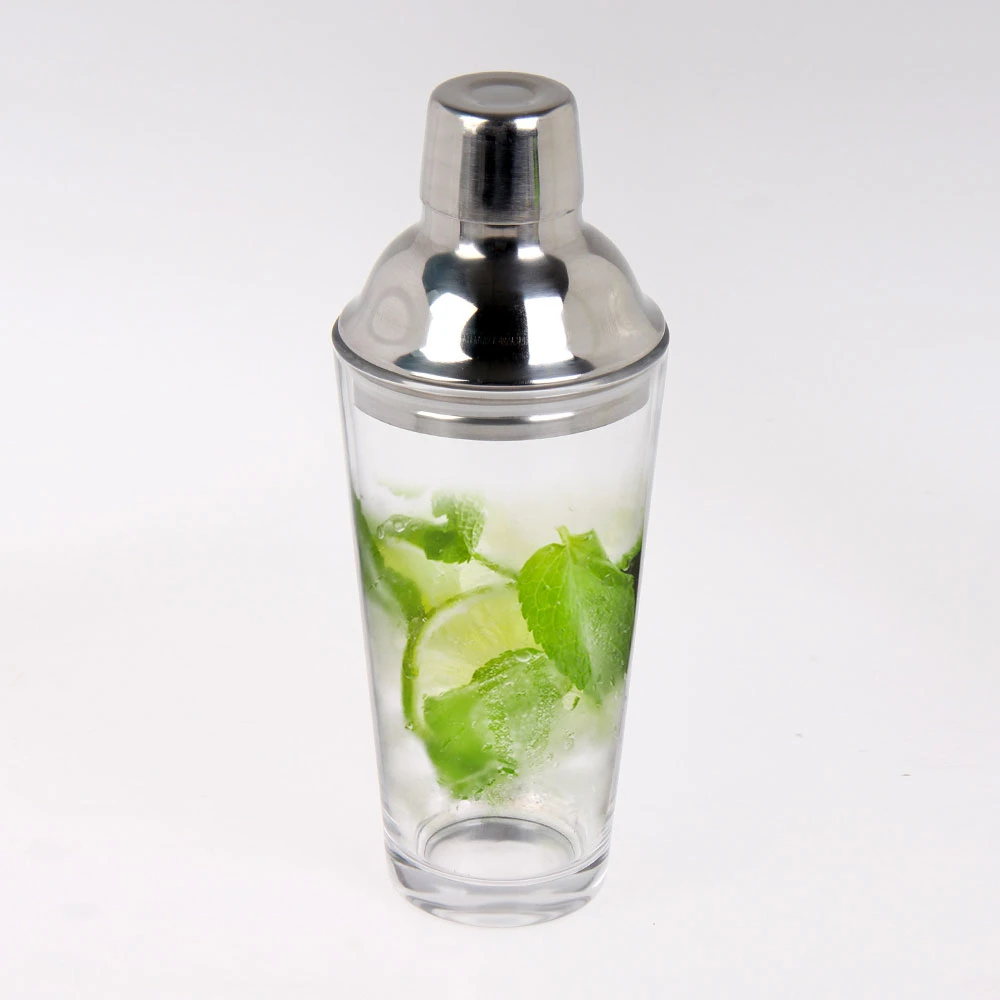 Bar-Tool Personalisierte Logo Glas Martini Cocktail Shaker Glas mit Deckel aus Edelstahl und 16oz-polige Glasscheibe