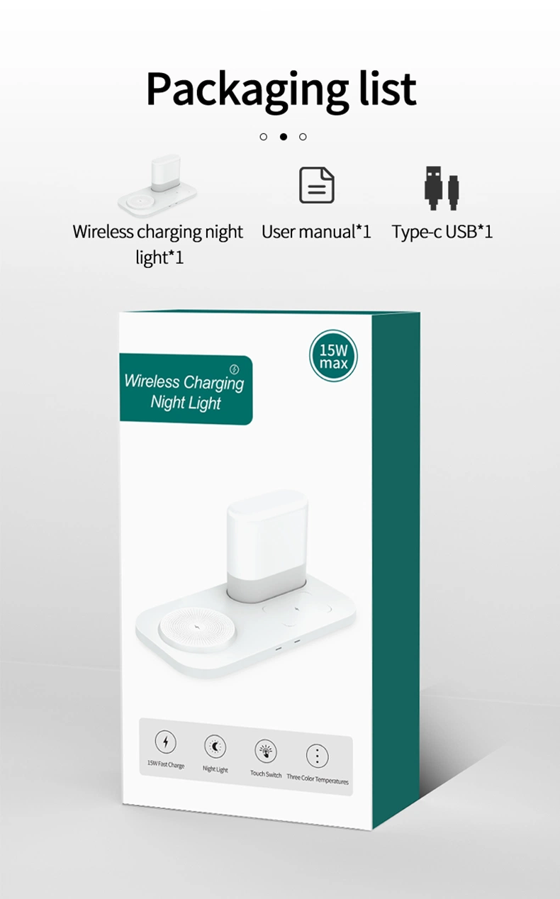 New Design 15W Fast Wireless Charger with Lamp Phone Charging Dock for Mobile Phone Smart Watch