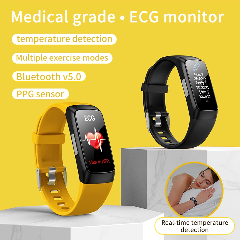 TM01 Ecran couleur TFT surveillance du sommeil surveillance de la température du corps de la montre intelligente Bracelet de santé ECG