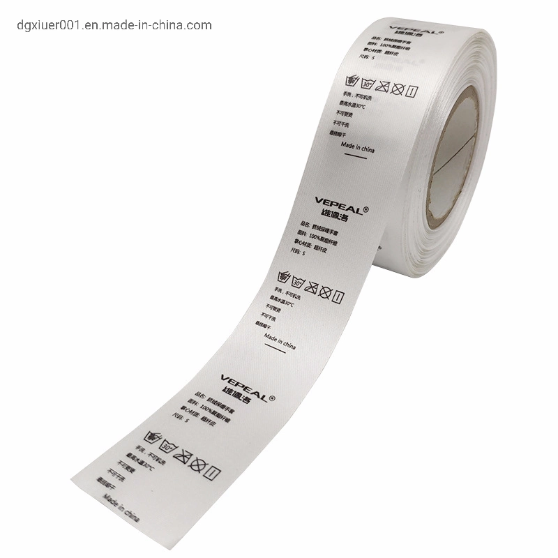 Garment Tag Custom Private Name Silk Screen Printed Instruction Polyester Satin Ribbon Tape Wash Care Label