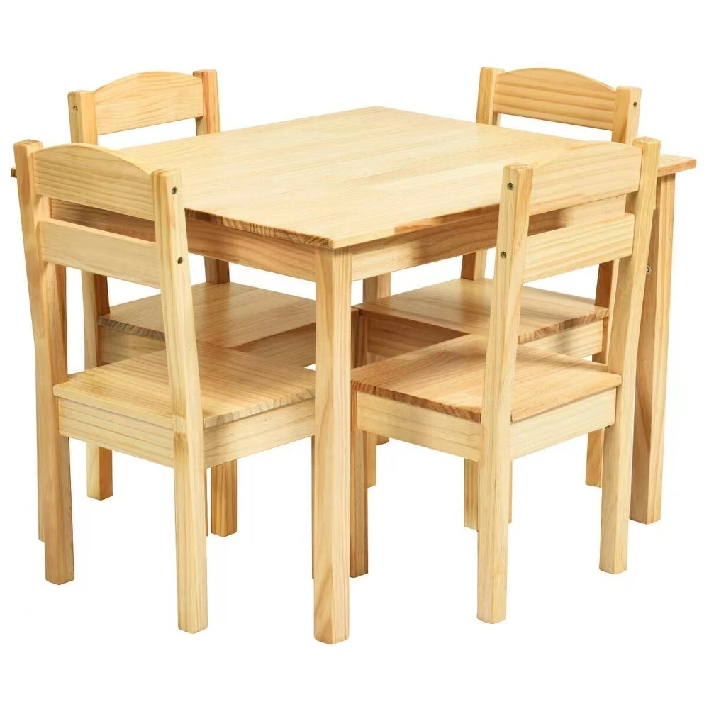 Factory Wholesale/Supplier Sturdy Kids Furniture Stable Pine Wood Kids 5 Piece Table Chair Set for Children Play Room