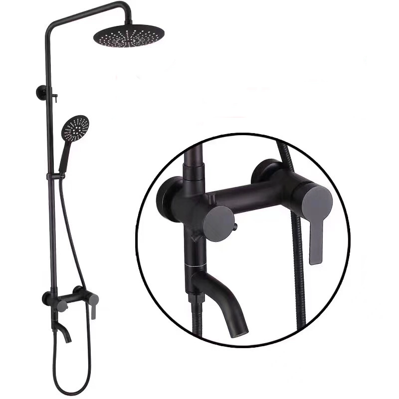 Montaje en pared Negro mate sus 304 Acero inoxidable Triple función Con grifo de ducha de lluvia de 8 pulgadas con rociador de manos Ducha de cabeza negra