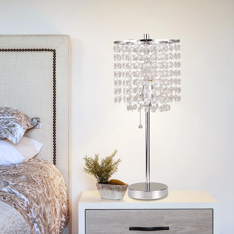 Free Sample E27 Iron Crystal Bed Side Bar Cheap Design Dining Modern Table Lamp Silver