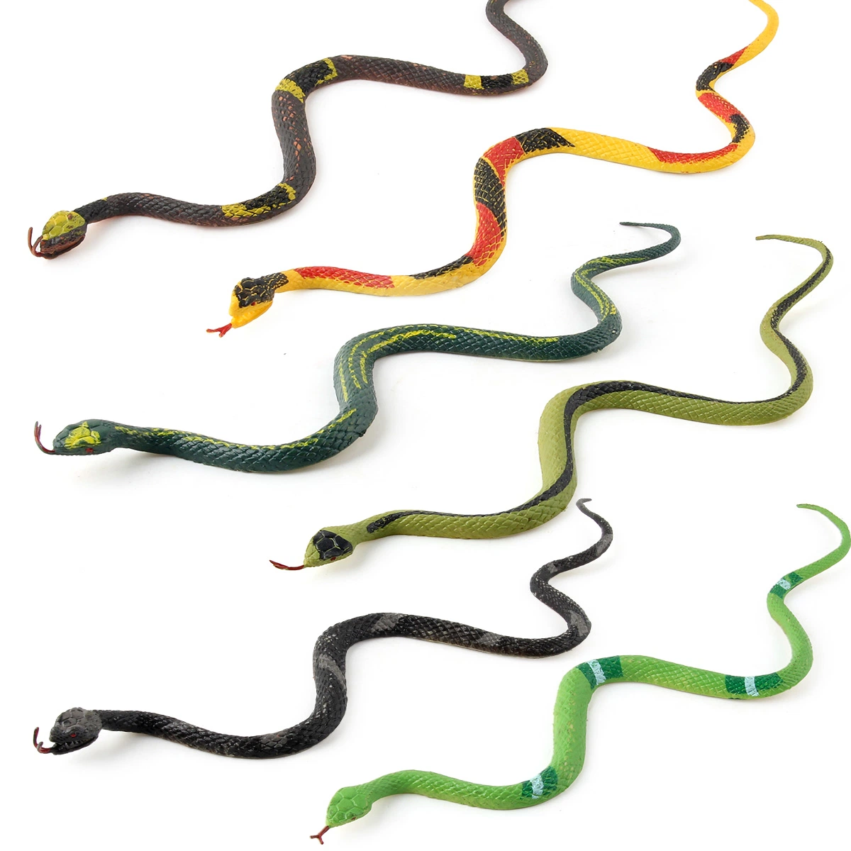 6 PEÇAS 25 cm, várias cobras para a floresta tropical, replica os répteis elásticos Limbless Replica Gag Toy Idea Carnival Game Prêmios Ciência e natureza modelo Brinquedo cobra