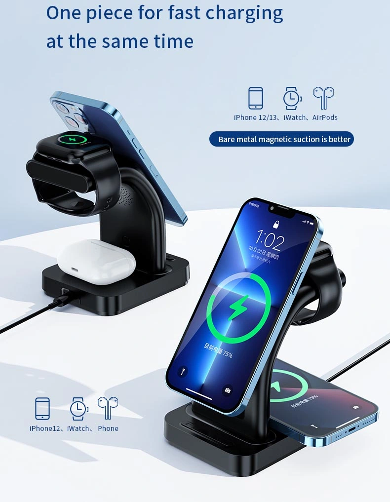 3 em 1 de Qi Standard 15W Carga Rápida Smart Phone Carregador Sem Fio para telefone sem fio magnético gratuitamente