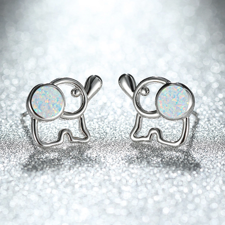 Quality Opal Earrings Statement Earrings Women Lovely Elephant Wire Wove Animal Design Rose Gold/Rhodium Plated Brass Fashion Stud Earrings