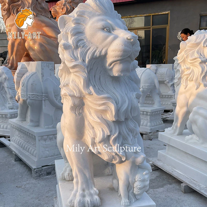 Escultura de mármol de León Occidental Estatua de León de mármol Blanco para decoración