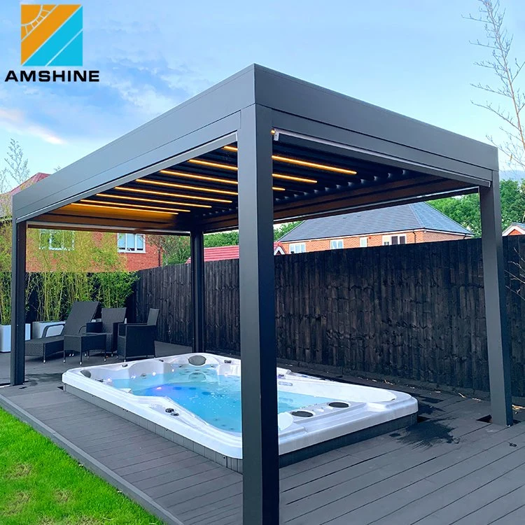 European Outdoor Sun Shade Waterproof Patio Roof Remote Control Gazebo Electric Aluminum Louver Pergola for Leisure