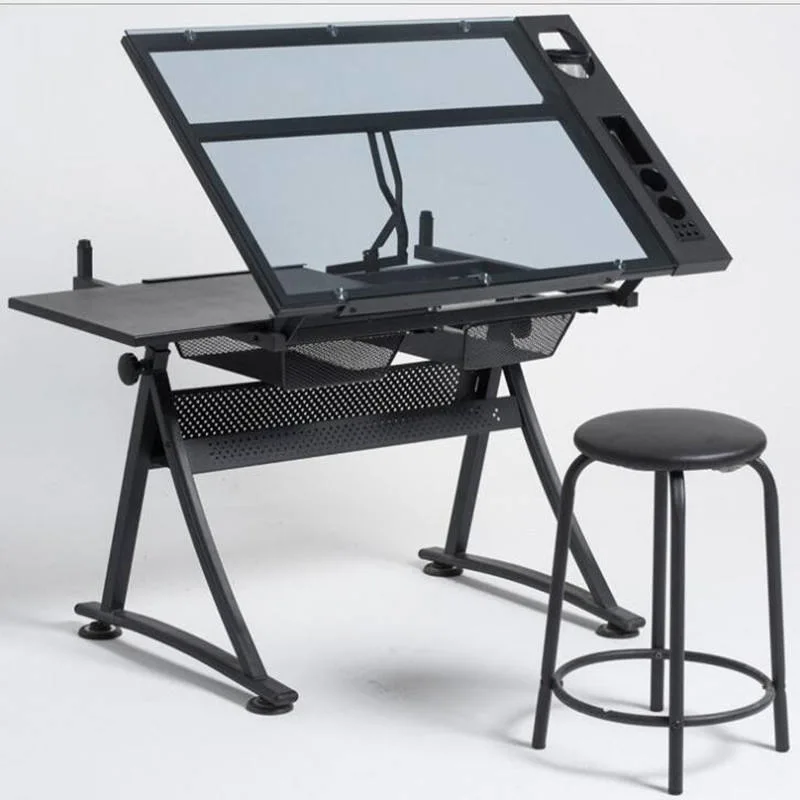 Zeichnungsschreibtisch Zeichnungstisch Art Schreibtisch mit Hocker Einstellbare Tischplatte