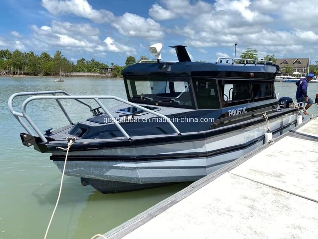 Comercio al por mayor barco de pesca fábrica de aluminio-29.5FT artesanal Pesca barcos de aluminio de fácil Cabin Cruiser Pontoon Boat