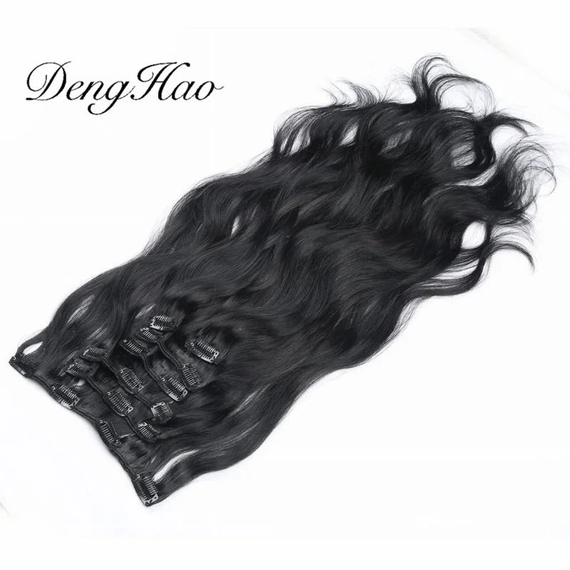 Unprocessed Natural Black Human Hair Clip in Hair Extensions Body Wave