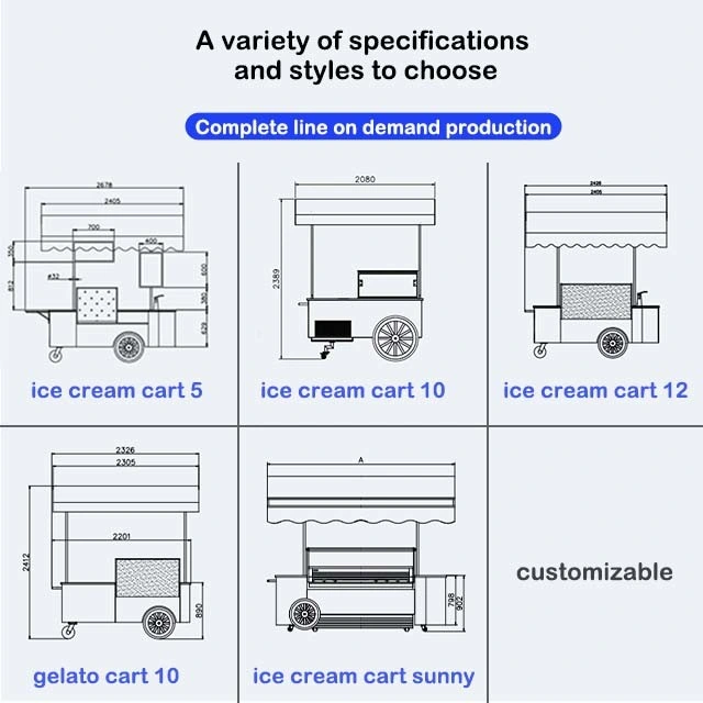 Prosky 350*210*210cm Kitchen Trailer Coffee Carts for Sale Ice Cream Cart Mobile Food Trailer Food Cart