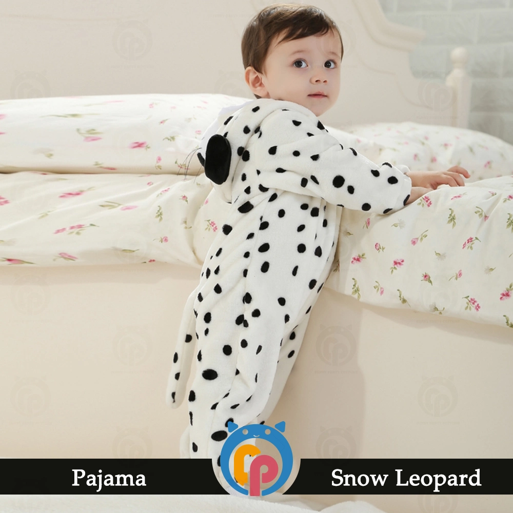 Newborn Baby Crawling Clothes with Snow Leopard One-Piece Hooded Zipper Romper Jumpsuit Costume